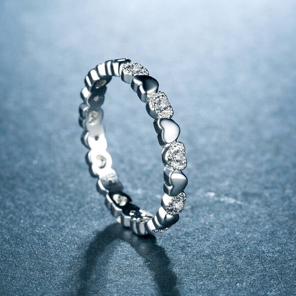 Dainty Heart Connected Sweet Lovely Silver Ring for Women, VIP136 - Picture 4 of 6